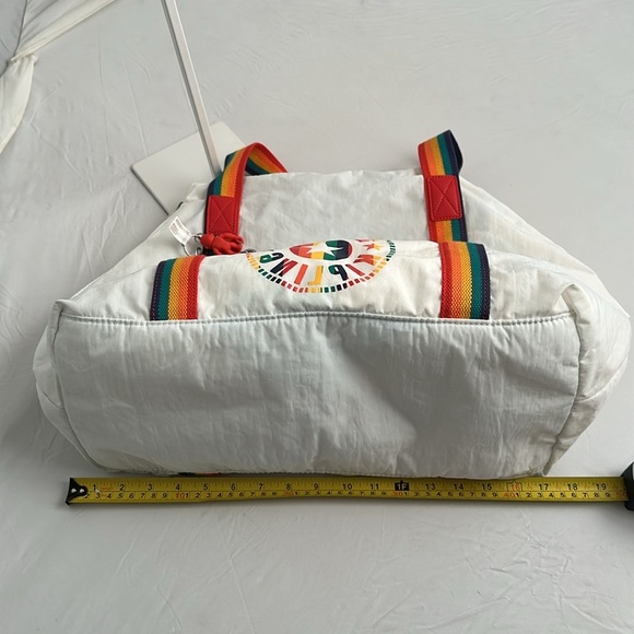 Kipling Art Medium Pride alabaster white multicolor logo rainbow strap tote bag - Picture 10 of 14